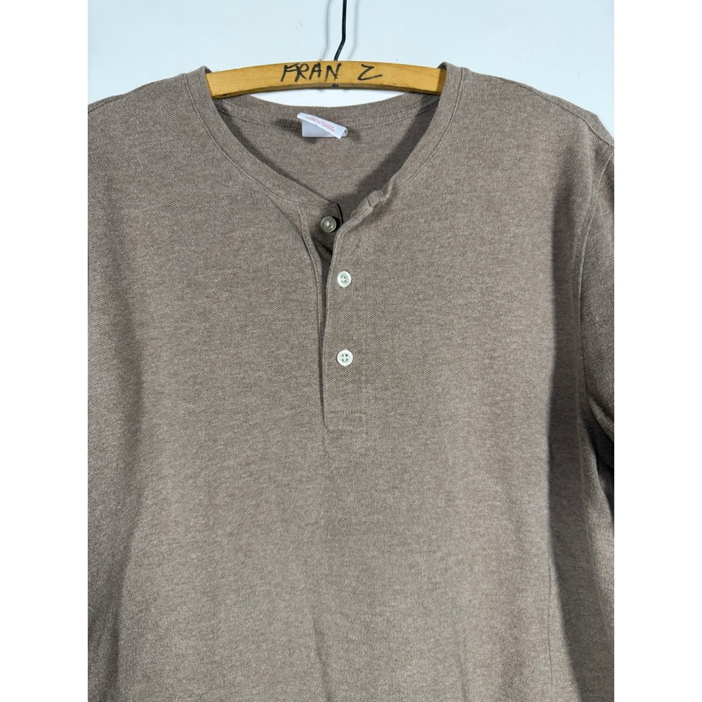 Brooks Brothers Mens Brown Long Sleeve Cotton Henley Shirt Large Golden Fleece